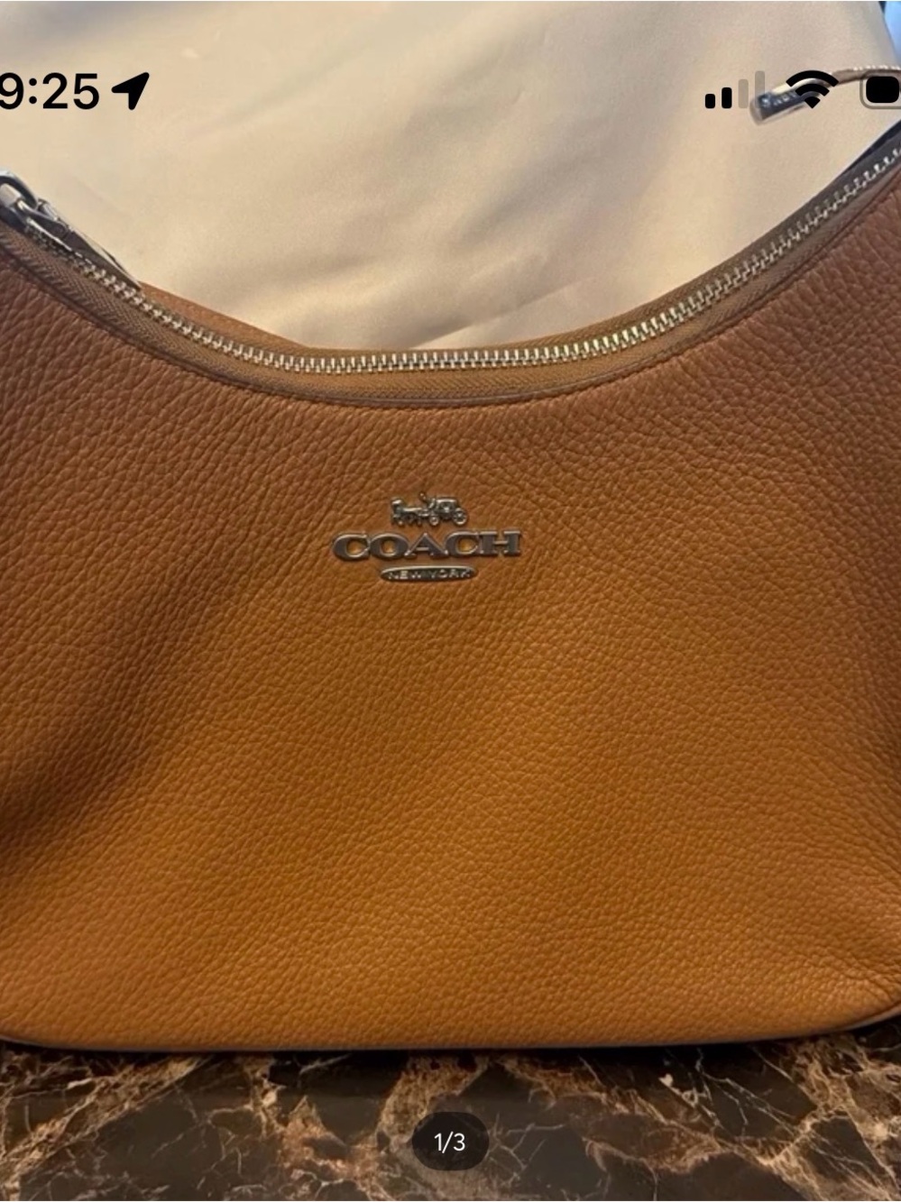COACH Pebbled Leather Hobo Shoulder Bag in Brown